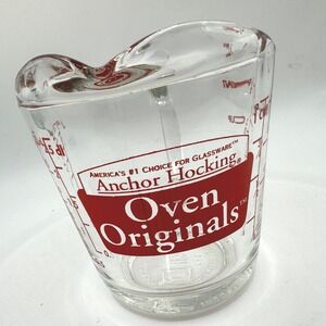 Anchor Hocking Oven Originals 1 Cup Glass Measuring Cup Red Graphics USA Made